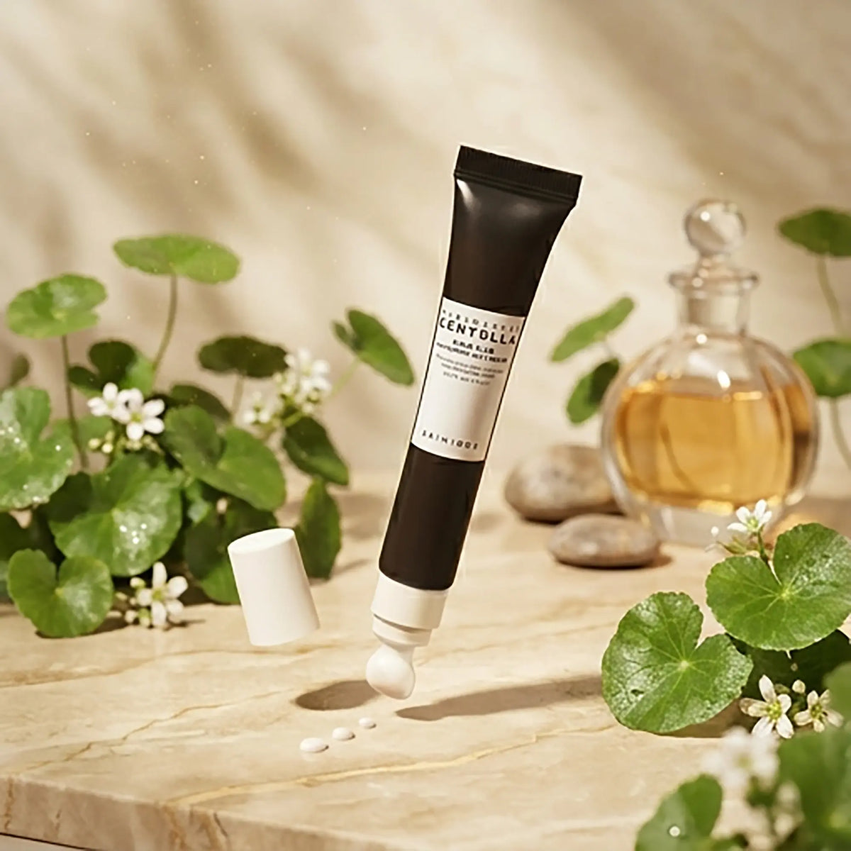 Skin1004 Madagascar Centella Probio-Cica Bakuchiol Eye Cream, vasetto in ambientazione naturale