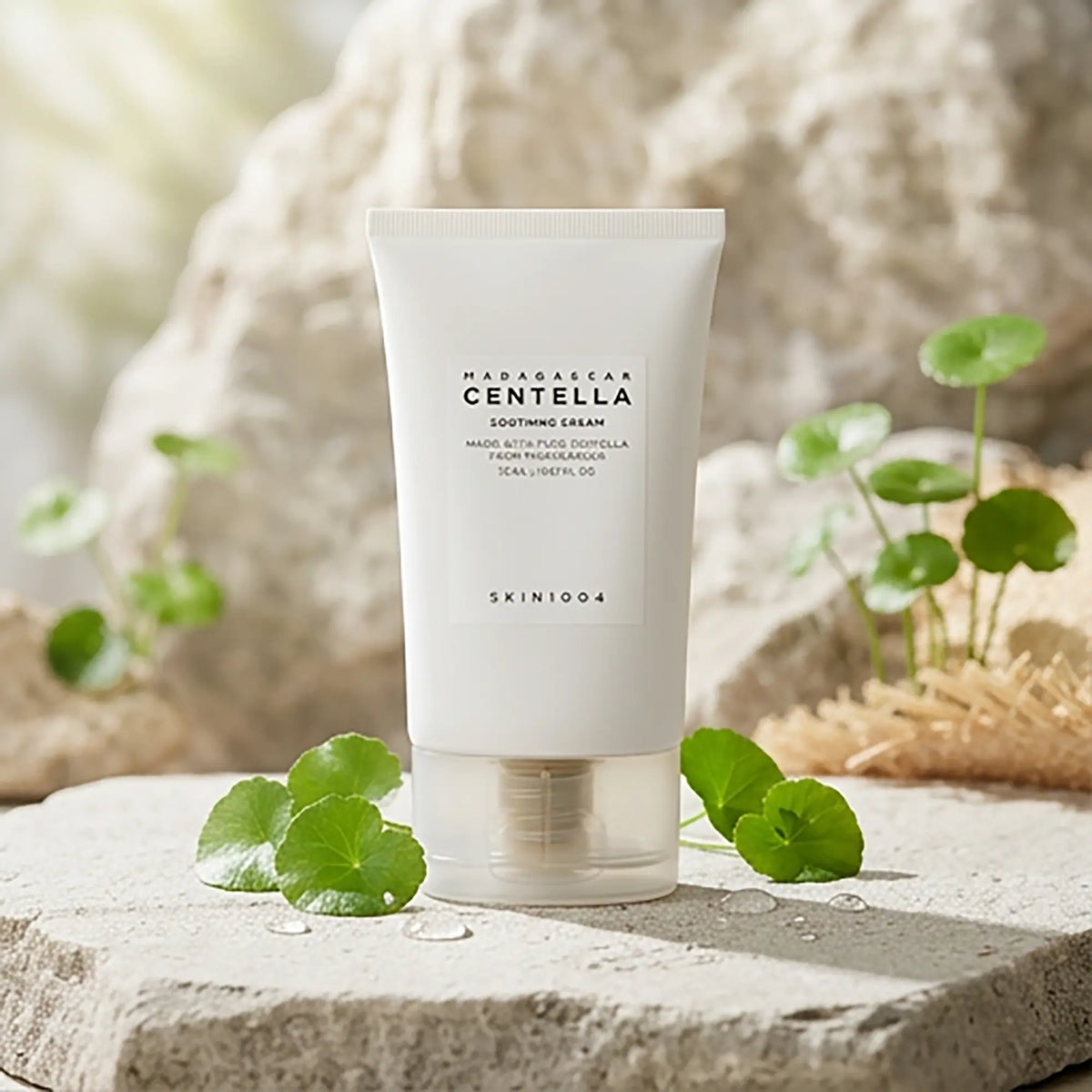 Skin1004 Madagascar Centella Soothing Cream, vasetto in ambientazione naturale