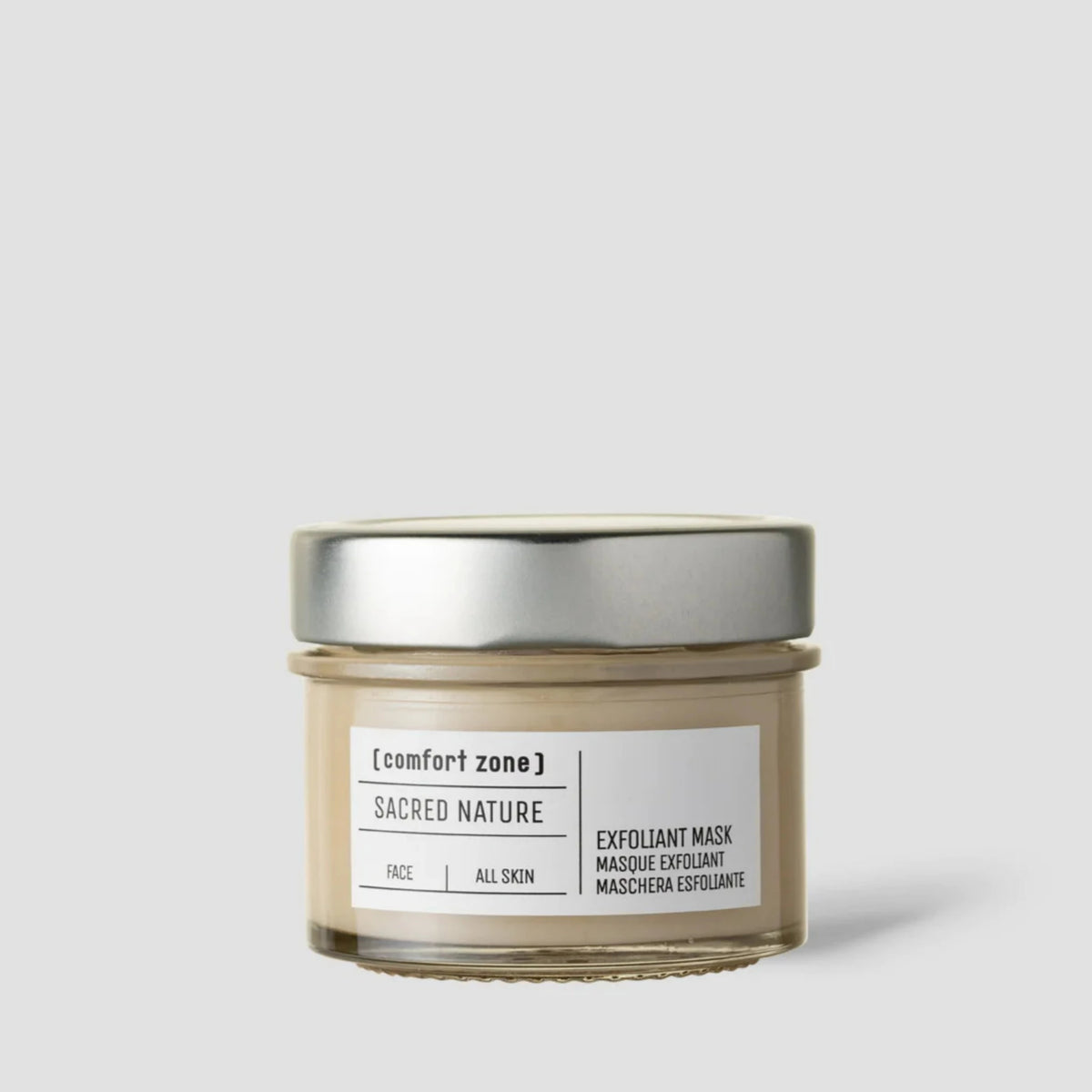 Comfort Zone Sacred Nature Exfoliant Mask, vasetto con tappo argentato maschera esfoliante viso