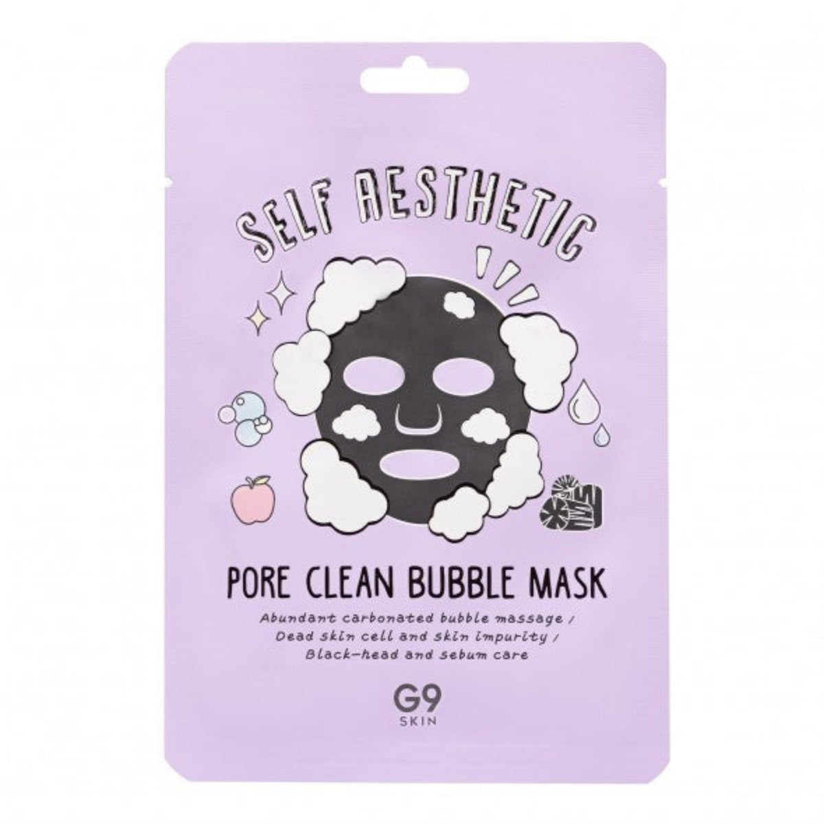 G9 Skin Self Aesthetic Pore Clean Bubble Mask 23 g, bustina maschera viola