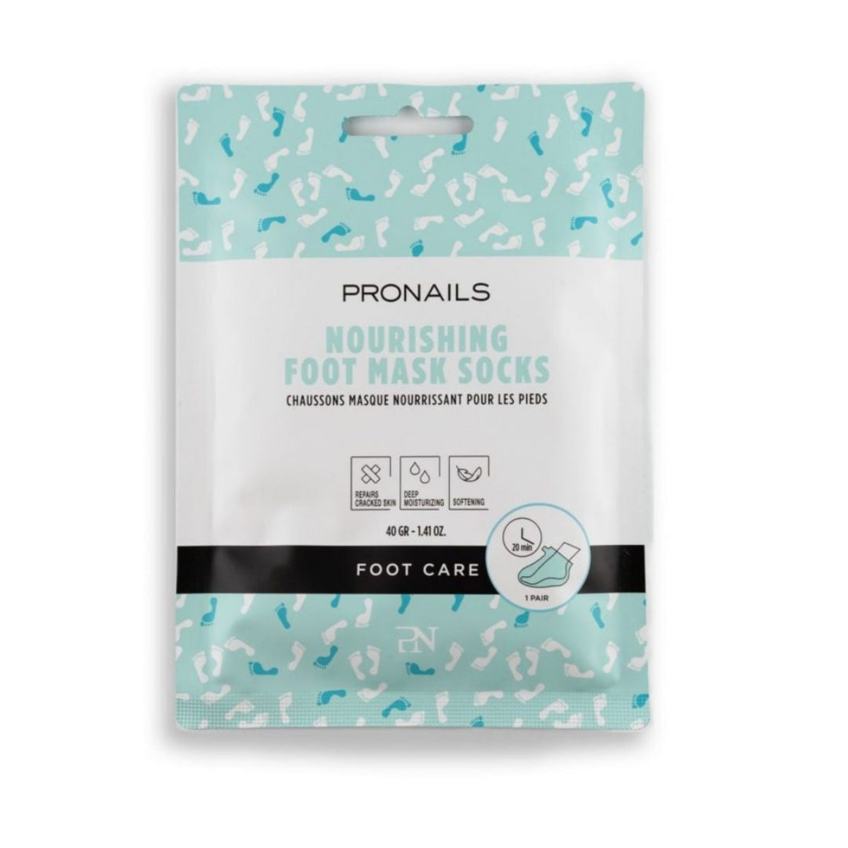 ProNails Nourishing Foot Mask Socks, busta fantasia impronte azzurre e bianche